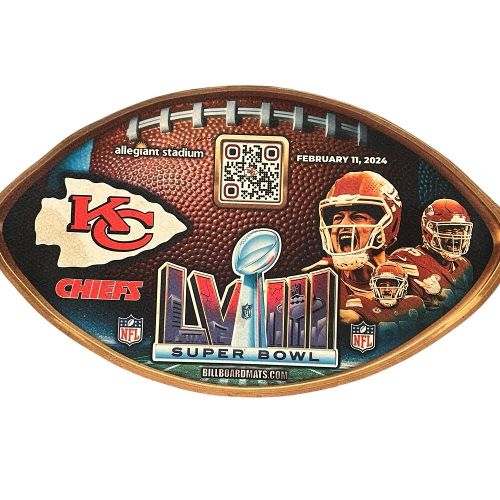 Kansas City Chiefs Football Shaped Floor Mat Super Bowl LVIII Champions 35x20”